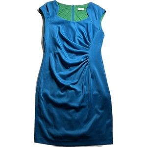 Calvin Klein Blue Green Ruched Sheath Career Cocktail Dress 12 $90 NEW